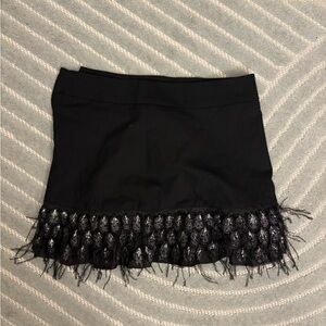 Alice and Olivia Black Feathered Women's Skirt
